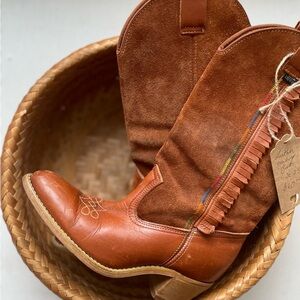 Brown Suede Fringe Western Boots